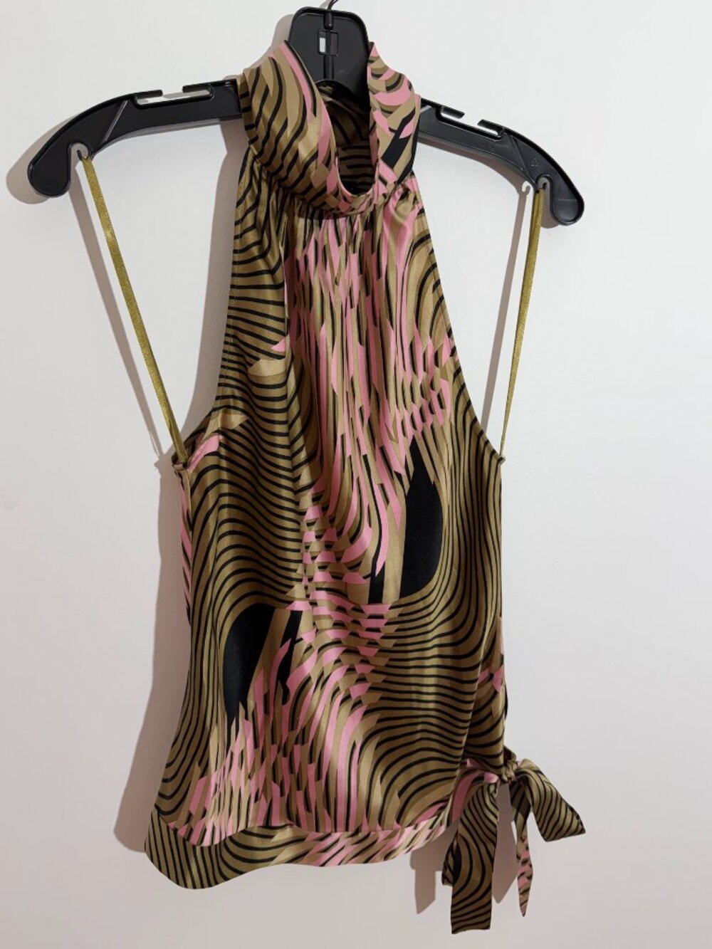 BCBG MaxAzria Y2K 100% Silk High Neckline Halter Top